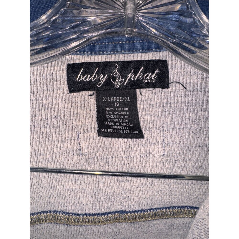 Baby Phat Girls XL Denim Jacket With Embroidered Cat & Floral Details Button Clo - Picture 3 of 6